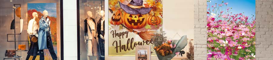 秋・ハロウィンのタペストリー防炎加工付